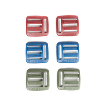 Shamma Elite Color Buckles in red, blue and green, a left and right buckle of each