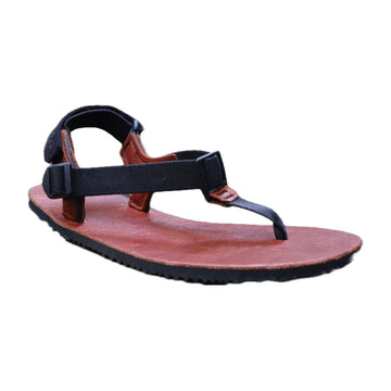 Limited Edition Numa Red Rock sandal with red leather footbed, on a white background