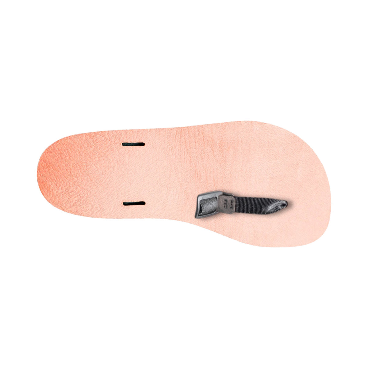 Numa replacement sole, Legend, undyed vegetable-tan leather, seen from above, with the toe plug and buckle fitted