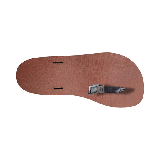 Numa replacement sole, Tobacco Brown Leather footbed, seen from above, with the toe plug and buckle fitted