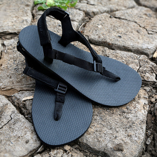 Shamma Chargers sandals on rocky ground