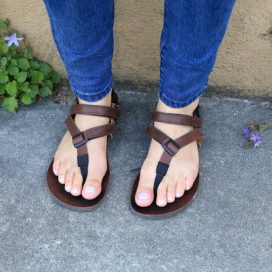 Super Browns sandals on feet close up